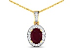 1.50ctw 14K Yellow Gold Ruby and White Diamond Pendant with 18 inch Cable Chain