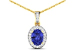 1.09ctw 14K Yellow Gold Tanzanite and White Diamond Pendant with 18 inch Cable Chain