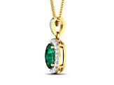 1.0ctw 14K Yellow Gold Zambian Emerald and White Diamond Pendant with 18 inch Cable Chain
