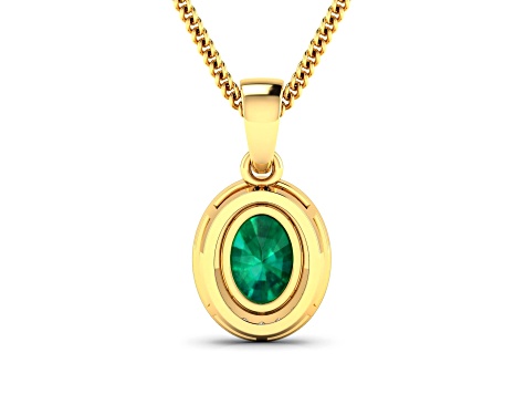 1.0ctw 14K Yellow Gold Zambian Emerald and White Diamond Pendant with 18 inch Cable Chain