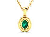1.0ctw 14K Yellow Gold Zambian Emerald and White Diamond Pendant with 18 inch Cable Chain