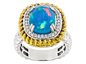 Blue Paraiba Opal Rhod/24k Yellow Gold Over Palladium Sterling Silver Ring 3.62ctw