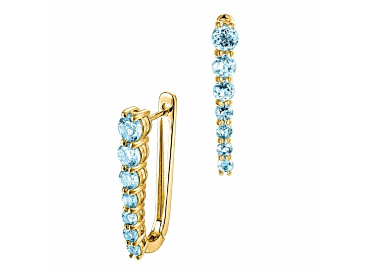 Round Cut Sky Blue Topaz 14K Yellow Gold Over Sterling Silver U-Hoop Earrings 4.0cttw