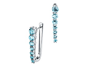 Round Cut Sky Blue Topaz Rhodium Over Sterling Silver U-Hoop Earrings 4.0cttw