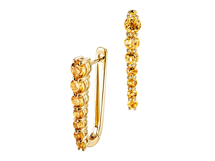 Round Cut Citrine 14K Yellow Gold Over Sterling Silver U-Hoop Earrings 3.30cttw