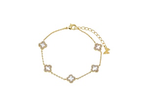 Mini Multi Pave Outlined Mother of Pearl  14K Gold Over Brass Clover Bracelet 8mm