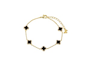 Mini Multi Pave Outlined Black Onyx 14K Gold Over Brass Clover Bracelet 8mm