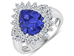 3.86ctw Violet Tanzanite and Diamond 14K White Gold Halo Ring