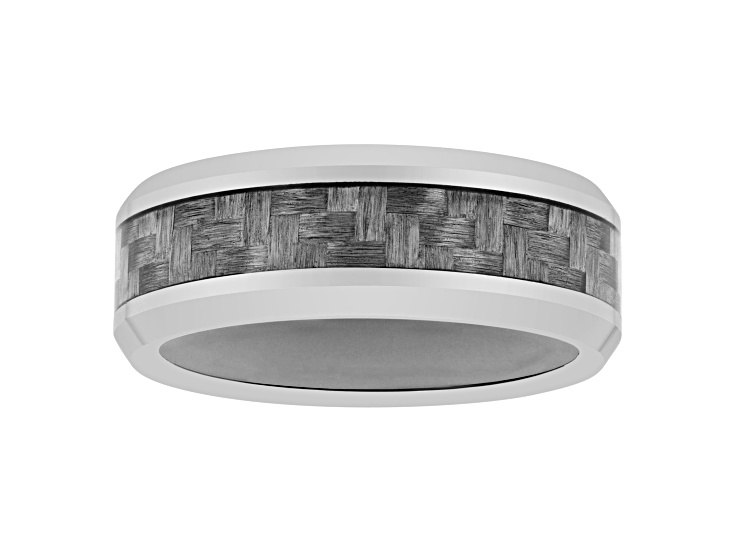 Tungsten Comfortâ„¢ 8MM Tungsten and Gray Silicone Gray Carbon Fiber Band