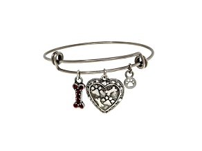 1928 Jewelry Pewter Heart Bone Paw Print Charm Bracelet