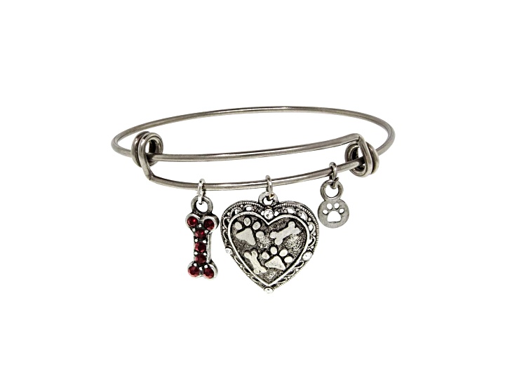 1928 Jewelry Pewter Heart Bone Paw Print Charm Bracelet