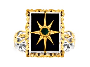 Green Grizzly Emerald Rhodium & 24K Yellow Gold Over Palladium Sterling Silver Two-Tone Ring 0.08ct