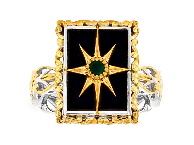Green Grizzly Emerald Rhodium & 24K Yellow Gold Over Palladium Sterling Silver Two-Tone Ring 0.08ct
