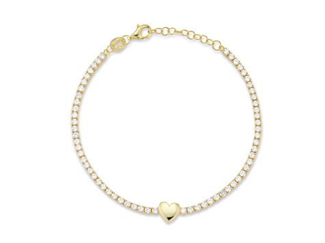 Sterling Statements 14K Yellow Gold Over Sterling Silver Cubic Zirconia Heart Tennis Bracelet