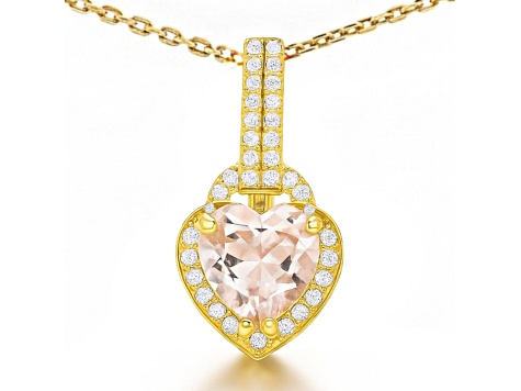 Natural Pink Rose Quartz 14K Yellow Gold Over Sterling Silver Heart Shape Pendant with Chain