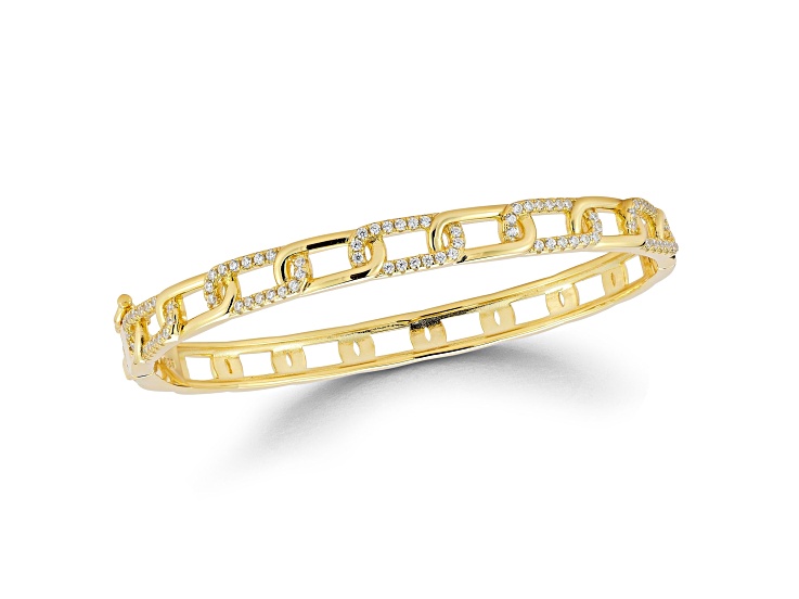 Rachel Zoe 14K Yellow Gold Over Sterling Silver Cubic Zirconia Curb Link Bangle Bracelet