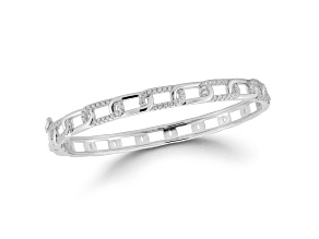 Rachel Zoe Rhodium Over Sterling Silver Cubic Zirconia Curb Link Bangle Bracelet