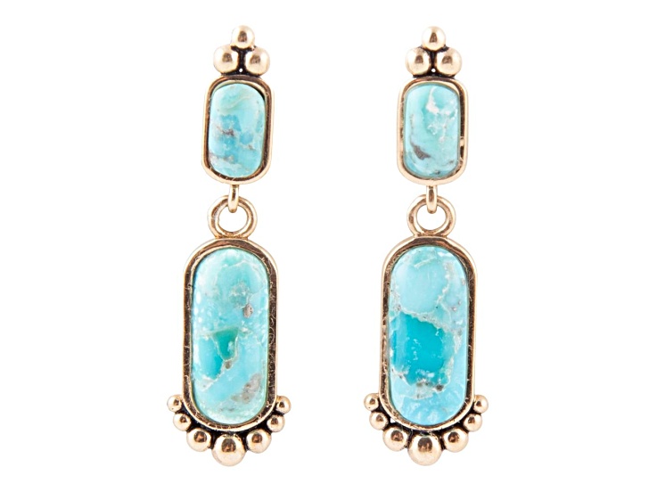 Barse Jewelry Blue Composite Turquoise Gold Tone Plateau Earrings