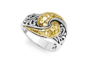 Silver Treasures by Samuel B. Sterling Silver with 18K Yellow Gold Hammered Spinner Ring