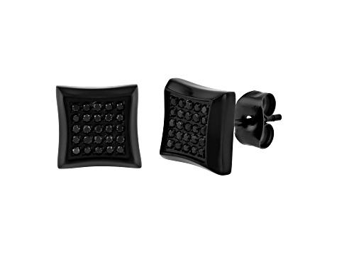 Black Stainless Steel and Black Diamond Stud Earrings 0.25ctw