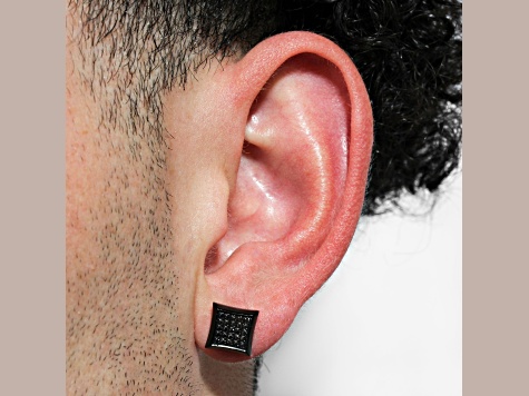 Black Stainless Steel and Black Diamond Stud Earrings 0.25ctw