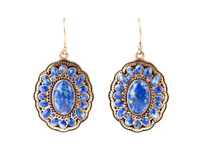 Barse Jewelry Concho Denim Blue Lapis Lazuli Gold Tone Dangle Earrings
