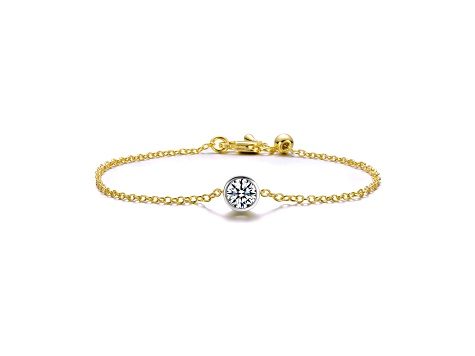 Clear Bezel Set Cubic Zirconia, Two-Tone over Brass Stud Design Bracelet