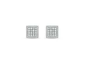 White Lab-Grown Diamond F-G SI1 Rhodium Over Sterling Silver Bold Square Mens Earrings 0.20ctw