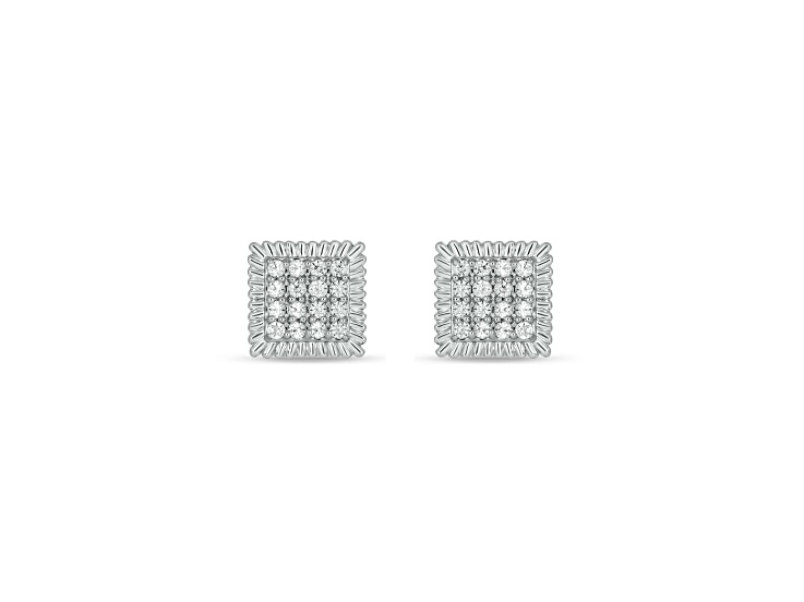 White Lab-Grown Diamond F-G SI1 Rhodium Over Sterling Silver Bold Square Mens Earrings 0.20ctw