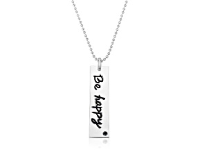 Rhodium Plated over Brass "Be Happy" Pendant Necklace
