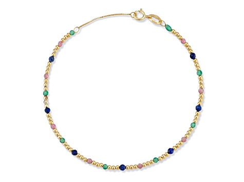 Bellissima Gold 14K Yellow Gold Lapis, Rose Quartz, Chalcedony Beaded Bracelet, Made in Italy