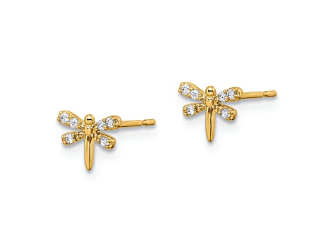 14K Yellow Gold Cubic Zirconia Dragonfly Post Earrings