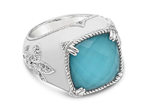 Judith Ripka 13x13mm Turqouise Simulant And Bella Luce Rhodium Over Sterling Silver Ring