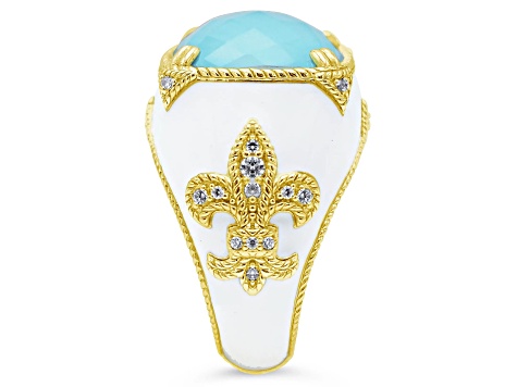 Judith Ripka 13x13mm Turqouise Simulant And Bella Luce 14k Gold Clad Ring