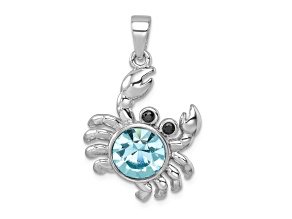 Rhodium Over Sterling Silver Polished Round Crystal Crab Pendant