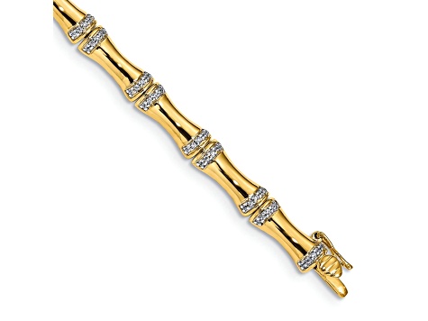 14k Yellow Gold and Rhodium Over 14k Yellow Gold Diamond Bamboo Design Bracelet