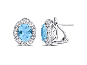 Sky Blue Topaz and White Topaz Sterling Silver Double Halo Earrings 7.80ctw