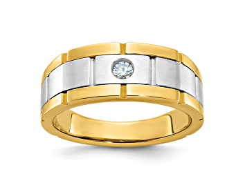 Picture of 10K Two-tone Yellow and White Gold Men's Polished, Satin and Grooved Diamond Ring 0.10ct