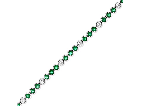3.09ctw Emerald and Diamond Bracelet in 14k White Gold