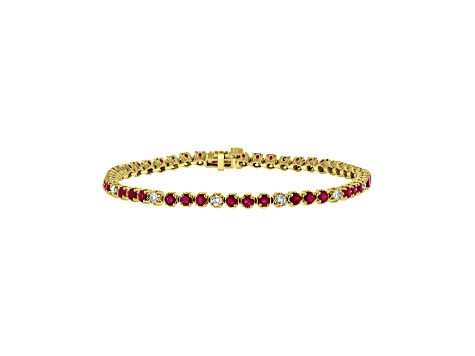 3.09ctw Ruby and Diamond Bracelet in 14k Yellow Gold