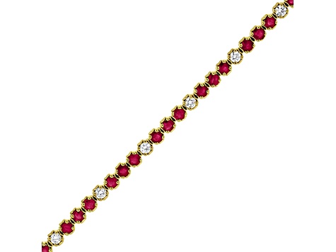 3.09ctw Ruby and Diamond Bracelet in 14k Yellow Gold