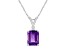 9x7mm Emerald Cut Amethyst with Diamond Accent 14k White Gold Pendant With Chain