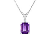 9x7mm Emerald Cut Amethyst with Diamond Accent 14k White Gold Pendant With Chain