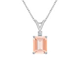 9x7mm Emerald Cut Morganite with Diamond Accent 14k White Gold Pendant With Chain