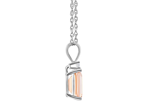 9x7mm Emerald Cut Morganite with Diamond Accent 14k White Gold Pendant With Chain