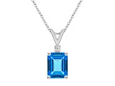 9x7mm Emerald Cut Blue Topaz with Diamond Accent 14k White Gold Pendant With Chain