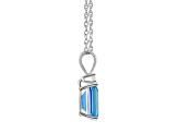 9x7mm Emerald Cut Blue Topaz with Diamond Accent 14k White Gold Pendant With Chain