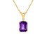 9x7mm Emerald Cut Amethyst with Diamond Accent 14k Yellow Gold Pendant With Chain