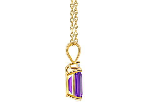 9x7mm Emerald Cut Amethyst with Diamond Accent 14k Yellow Gold Pendant With Chain