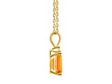 9x7mm Emerald Cut Citrine with Diamond Accent 14k Yellow Gold Pendant With Chain